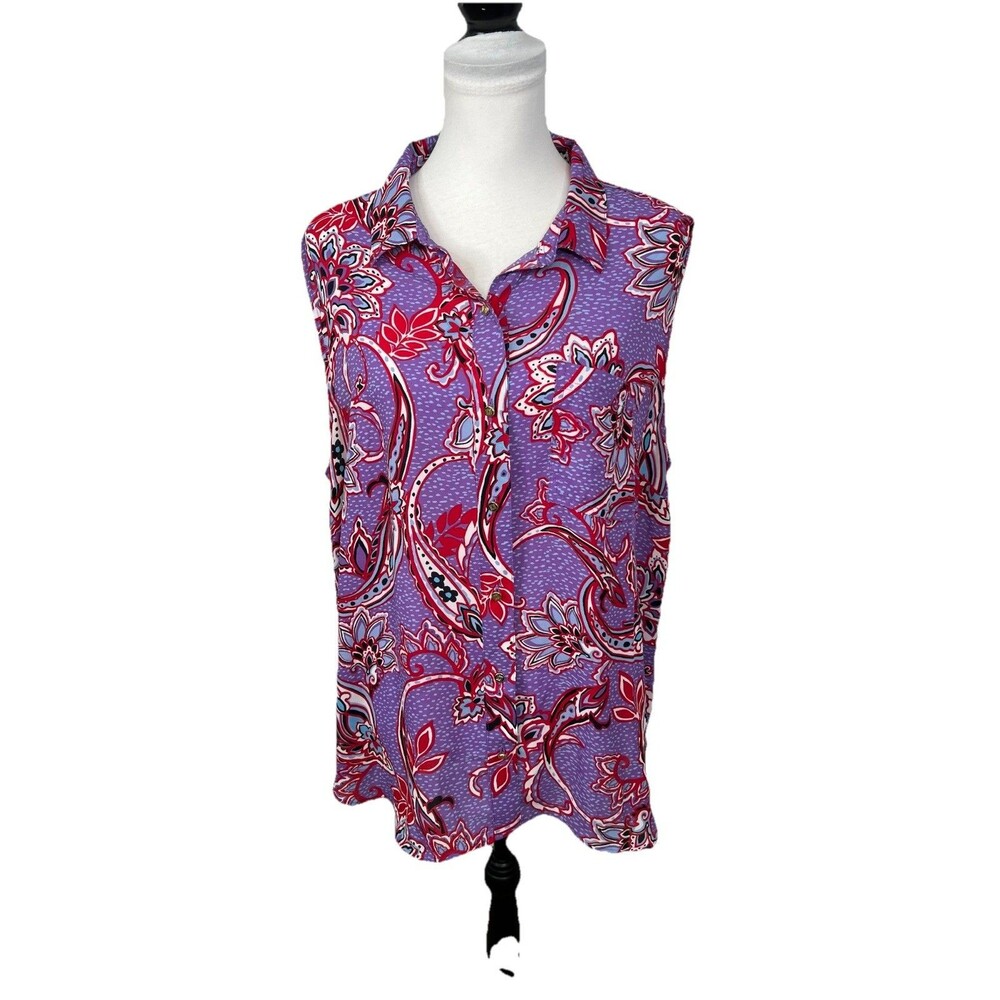 LIZ CLAIBORNE Blouse Women's Plus XXL Sleeveless Button Down Multicolored Pocket